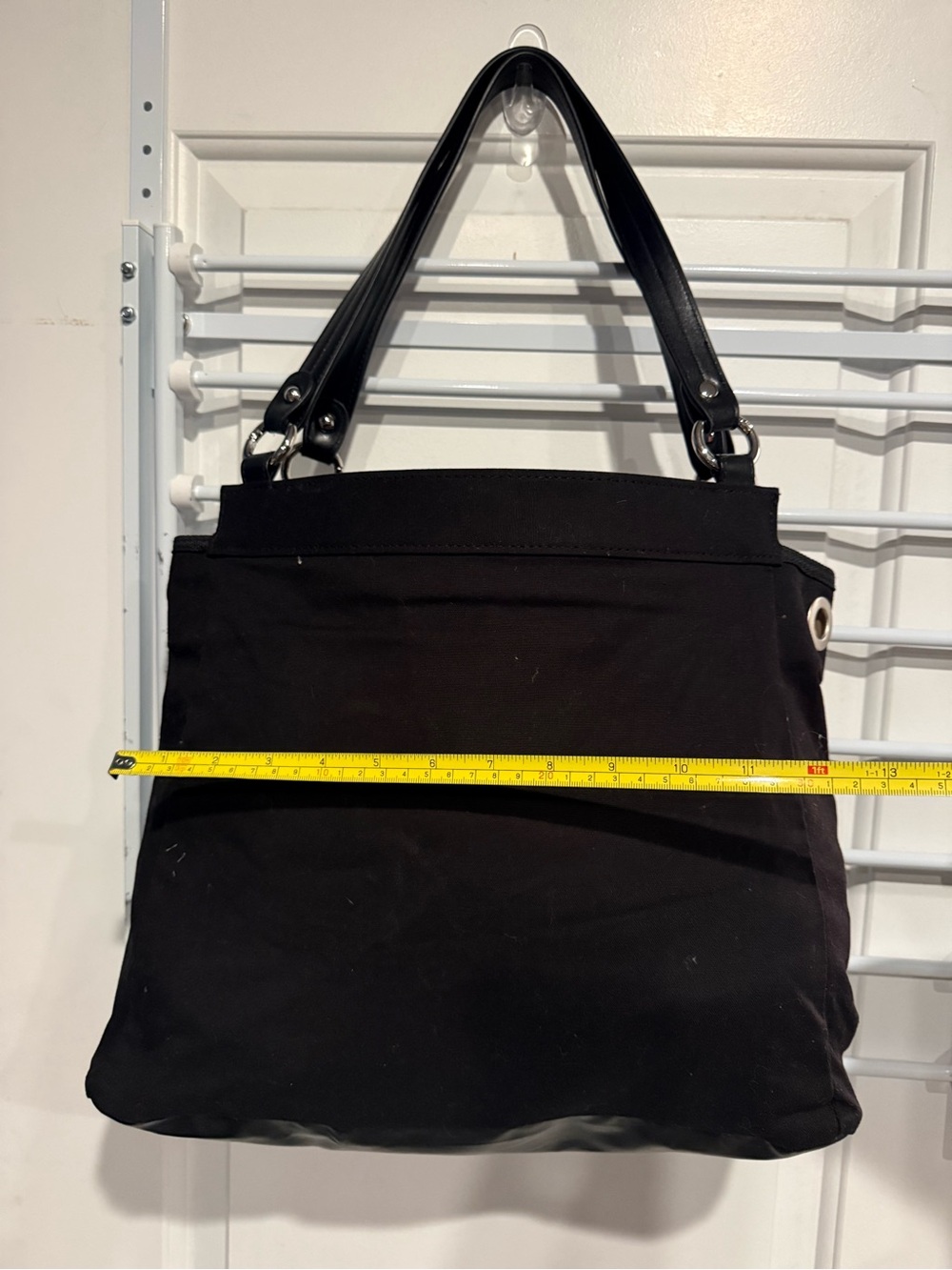 Miche Black Canvas Tote with Black Faux-Leather Straps